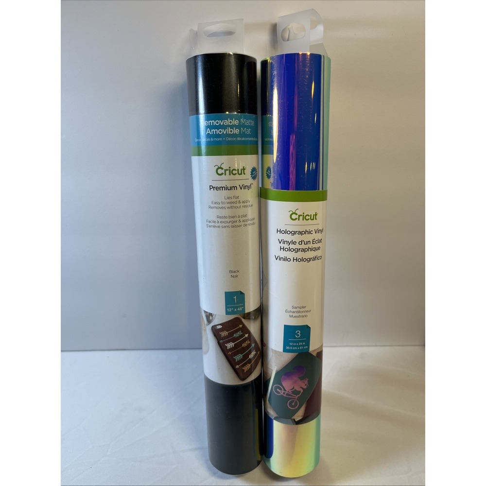 Cricut Lot of 2 Rolls Permanent Vinyl. Holographic Vinyl Opened . Black Perm New